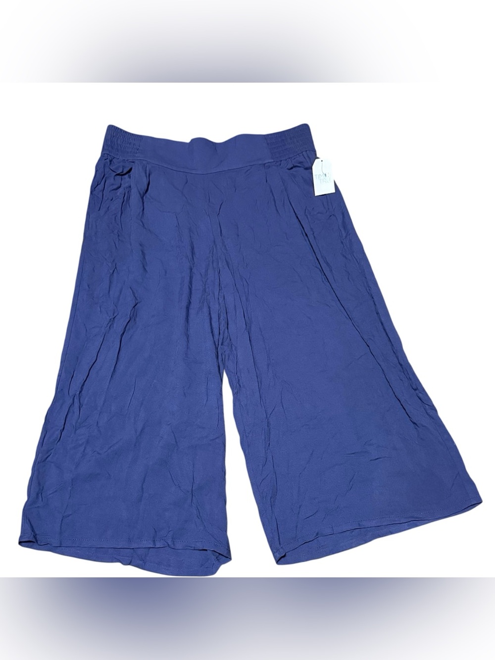 Time And Tru Wide Leg Crop Pants Blue Pull On Relaxed Fit Womens XL (16-18)